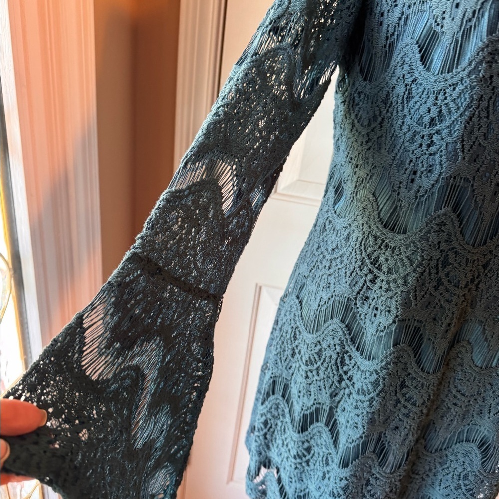 Altar’d State Elegant Emerald Green Dress with lace overlay - Picture 6 of 12